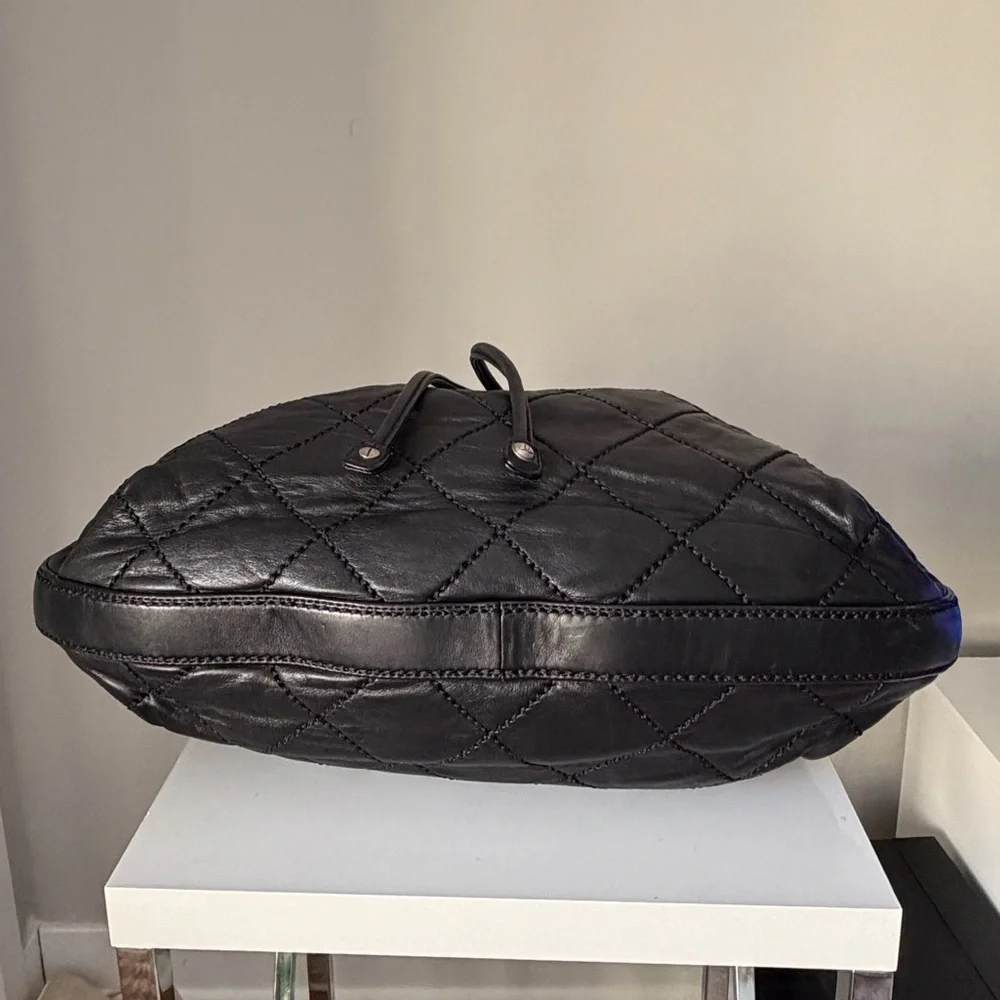 Chanel Wild Stitch Quilted Drawstring Hobo in Black Calfskin